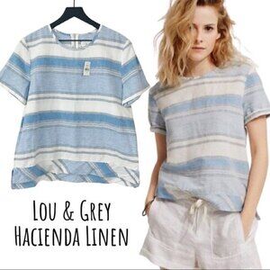 New! Lou & Grey Hacienda Linen Stripes Oversized Boxy Blouse Top